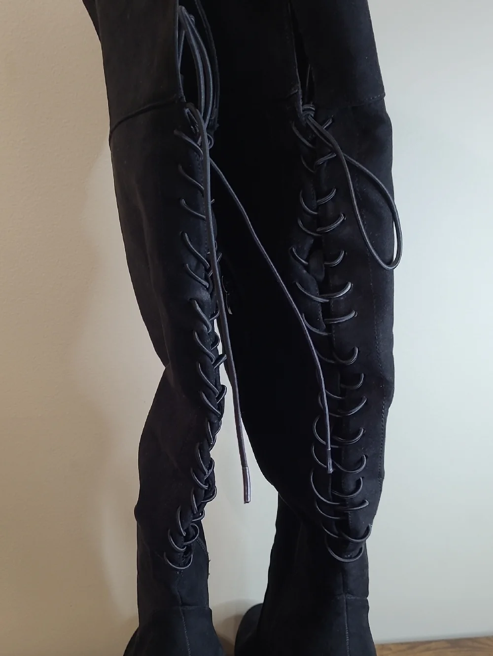 Torrid Black Faux Leather Over-the-Knee Lace-Up Platform Boots size 9WW